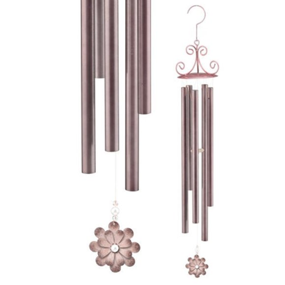 Large Bronze Wind Chime with Pink Flower NEW - Picture 1 of 3
